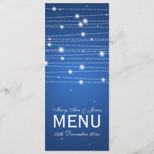 Elegant Wedding Menu Sparging Lines Sapphire Blue (Achterkant)