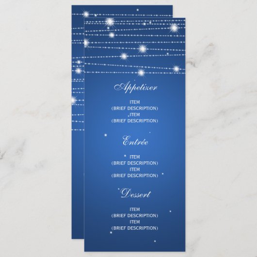 Elegant Wedding Menu Sparging Lines Sapphire Blue (Voorkant / Achterkant)