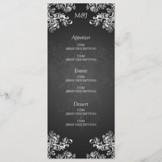 Elegant Wedding Menu  Swirls 2 Black (Voorkant)