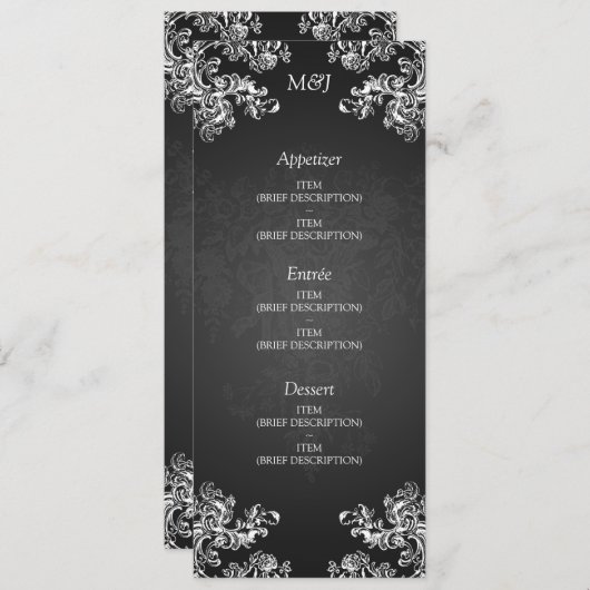 Elegant Wedding Menu Swirls 2 Black (Voorkant / Achterkant)