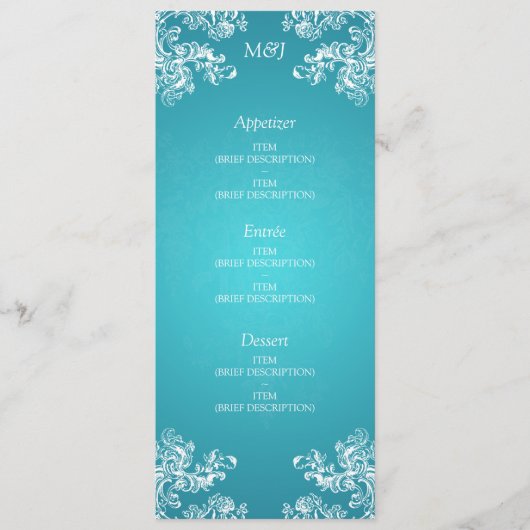 Elegant Wedding Menu  Swirls 2 Turquoise (Voorkant)