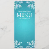 Elegant Wedding Menu  Swirls 2 Turquoise (Achterkant)