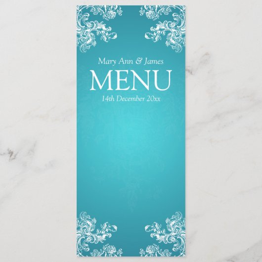Elegant Wedding Menu  Swirls 2 Turquoise (Achterkant)