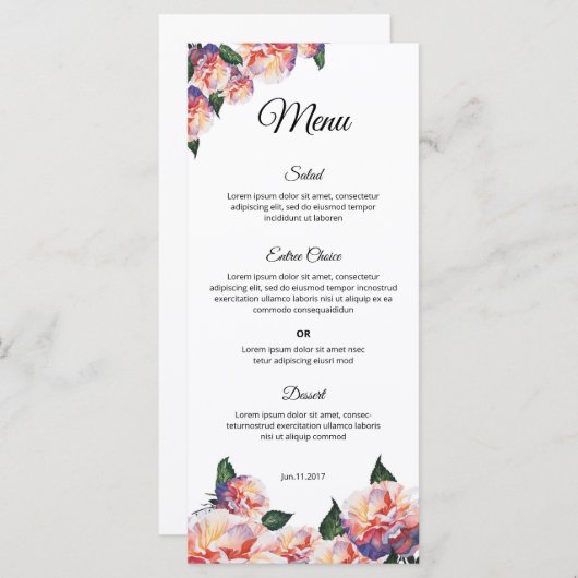 Elegant Wedding Menu Template – Printable design (Voorkant / Achterkant)