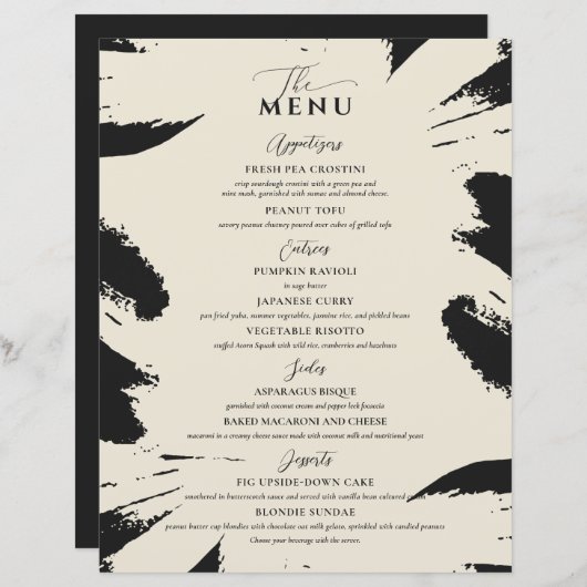 Elegant Wedding Menu Three Entree Bone Black Black (Voorkant / Achterkant)