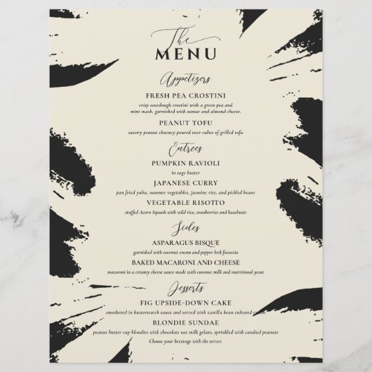 Elegant Wedding Menu Three Entree Bone Black Black (Voorkant)