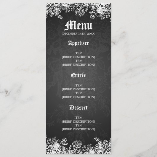Elegant Wedding Menu Victoriaans Vlaams Zwart (Voorkant)