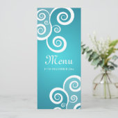 Elegant Wedding Menu White Swirls Blue (Staand voorkant)