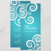 Elegant Wedding Menu White Swirls Blue (Voorkant / Achterkant)