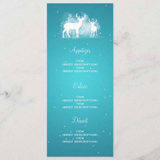 Elegant Wedding Menu Winter Deer Sparkle Turquoise (Voorkant)