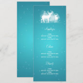 Elegant Wedding Menu Winter Deer Sparkle Turquoise (Voorkant / Achterkant)