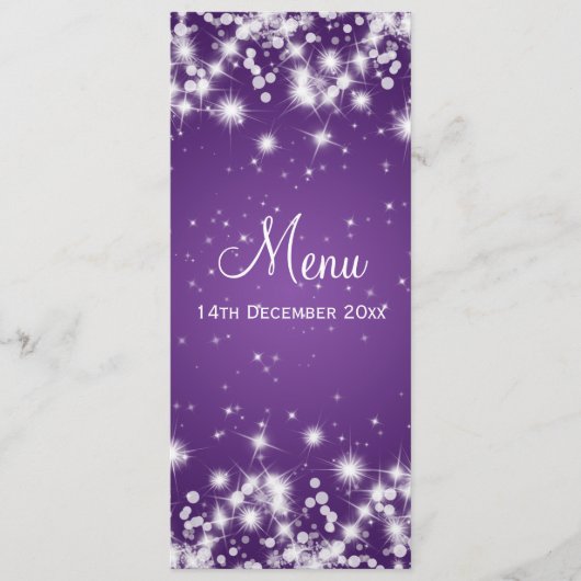 Elegant Wedding Menu Winter Sparkle Paars (Voorkant)