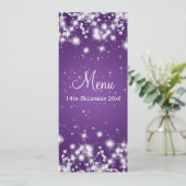 Elegant Wedding Menu Winter Sparkle Paars (Staand voorkant)