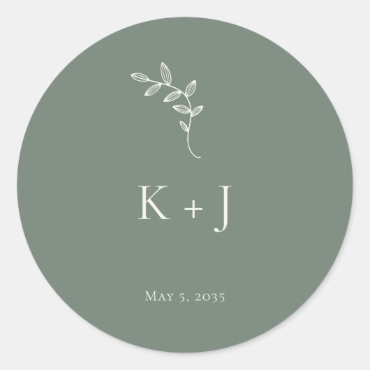 Elegant Wedding Minimal Sage Green Envelope Seal Ronde Sticker (Voorkant)