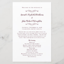Elegant Wedding Modern Ceremony Burgundy Programme