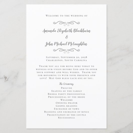 Elegant Wedding Modern Ceremony Chic Gray Program (Voorkant)
