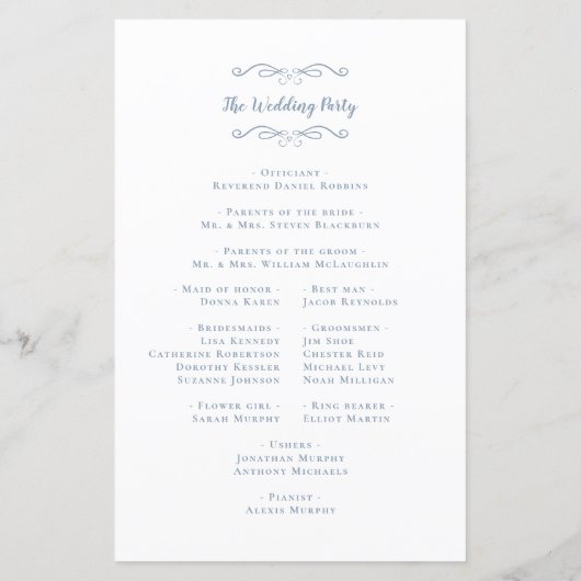 Elegant Wedding Modern Ceremony Dusty Blue Program (Achterkant)