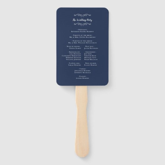 Elegant Wedding Modern Ceremony Program Blue White Handwaaier (Achterkant)