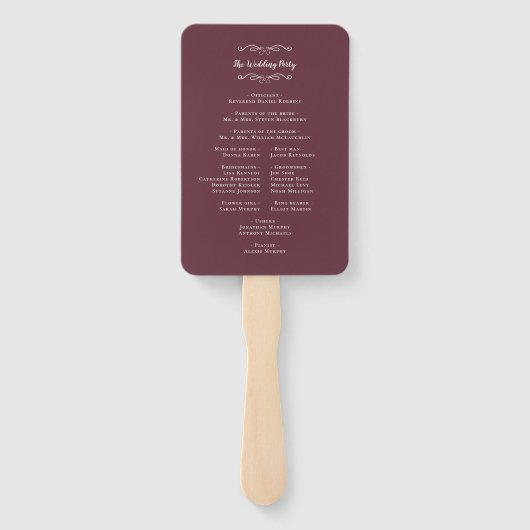 Elegant Wedding Modern Ceremony Program Burgundy Handwaaier (Achterkant)