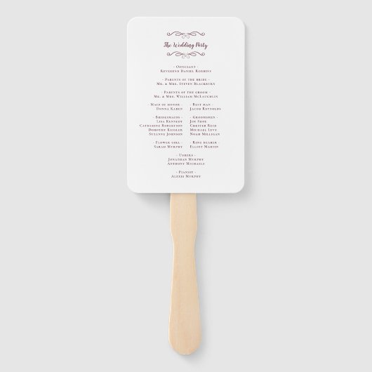 Elegant Wedding Modern Ceremony Program Burgundy Handwaaier (Achterkant)