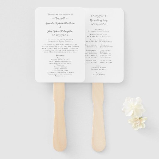 Elegant Wedding Modern Ceremony Program Gray White Handwaaier (Voorkant en achterkant)