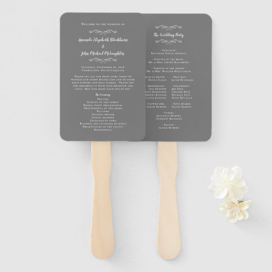 Elegant Wedding Modern Ceremony Program Gray White Handwaaier (Voorkant en achterkant)
