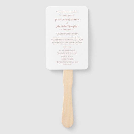 Elegant Wedding Modern Ceremony Program Roos Gold Handwaaier (Voorkant)