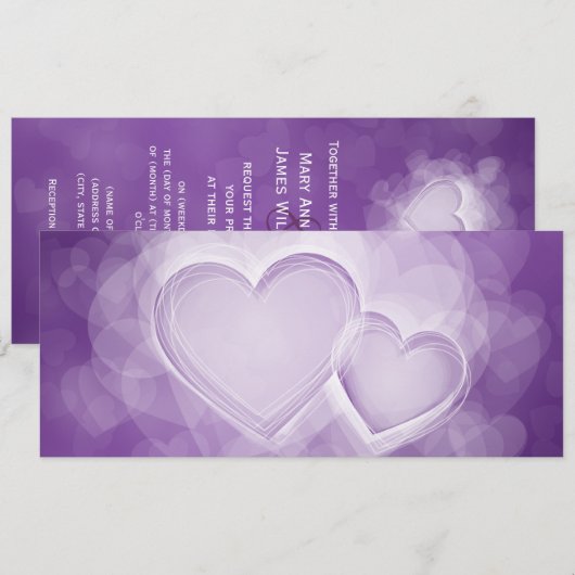 Elegant Wedding Modern Hearts Paars Kaart (Voorkant / Achterkant)