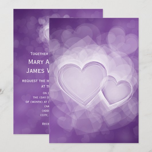 Elegant Wedding Modern Hearts Paars Kaart (Voorkant / Achterkant)