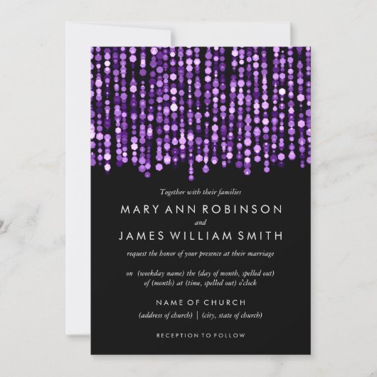Elegant Wedding Modern Paarse Lichten Kaart (Voorkant)