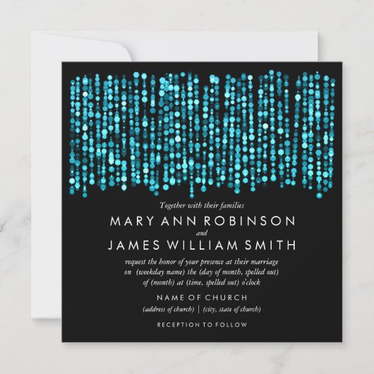 Elegant Wedding Modern Turquoise Lights Kaart (Voorkant)
