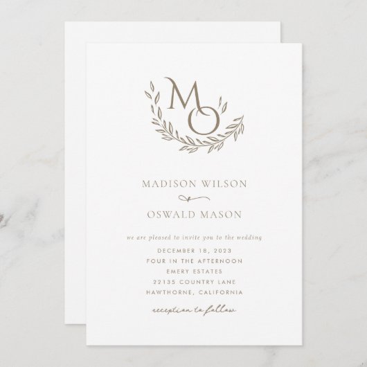 Elegant Wedding Monogram Classic Kaart (Voorkant / Achterkant)