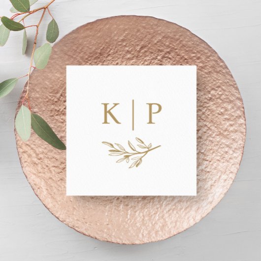 Elegant Wedding Monogram Greenery leaves  Servet