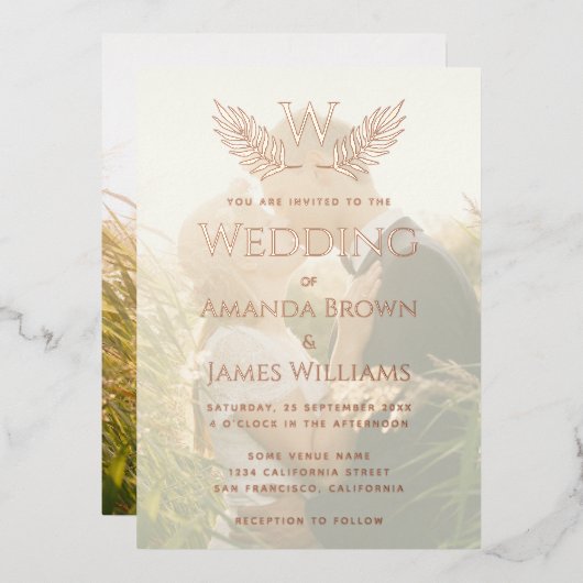 Elegant Wedding Monogram laat transparante foto ac Folie Uitnodiging (Voorkant / Achterkant)