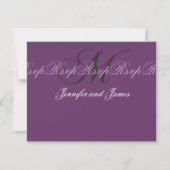 Elegant Wedding Monogram M RSVP Kaarten Paars (Voorkant)