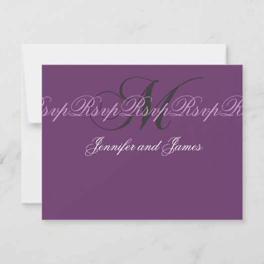 Elegant Wedding Monogram M RSVP Kaarten Paars (Voorkant)