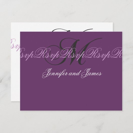 Elegant Wedding Monogram M RSVP Kaarten Paars (Voorkant / Achterkant)