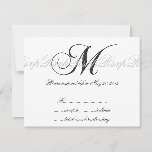 Elegant Wedding Monogram M RSVP Kaarten zwart (Achterkant)