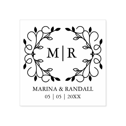 Elegant Wedding Monogram Ornament Initialen Rubberstempel (Afrduk)