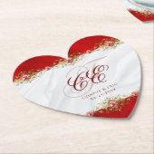Elegant Wedding Monogram Red Gold Floral Kartonnen Onderzetters (Gekanteld)