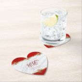 Elegant Wedding Monogram Red Gold Floral Kartonnen Onderzetters (Insitu)