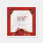 Elegant Wedding Monogram Red Gold Floral Servet (Voorkant)