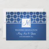 Elegant Wedding Monogram Trellis Pattern Blue Kaart (Voorkant)