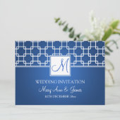 Elegant Wedding Monogram Trellis Pattern Blue Kaart (Staand voorkant)