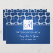 Elegant Wedding Monogram Trellis Pattern Blue Kaart (Voorkant / Achterkant)