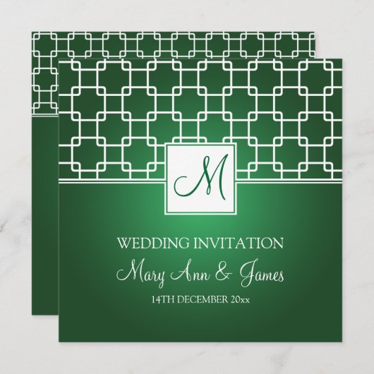Elegant Wedding Monogram Trellis Pattern Green Kaart (Voorkant / Achterkant)