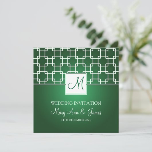 Elegant Wedding Monogram Trellis Pattern Green Kaart (Staand voorkant)