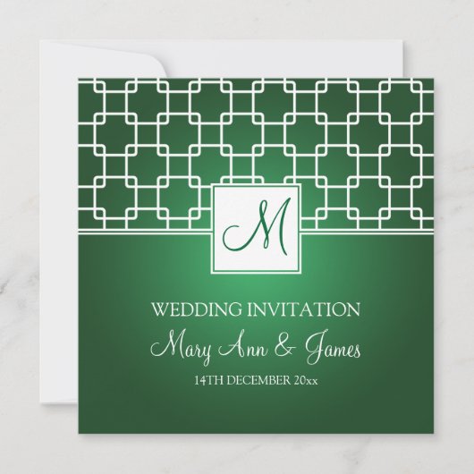 Elegant Wedding Monogram Trellis Pattern Green Kaart (Voorkant)