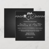 Elegant Wedding Monogrammed Hearts Black Kaart (Voorkant / Achterkant)