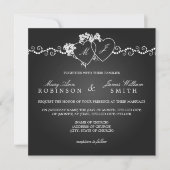 Elegant Wedding Monogrammed Hearts Black Kaart (Voorkant)